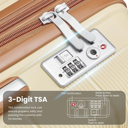 Campfun Luggage Sets 4 Piece, Expandable Carry On Luggage Set Hardshell PP, Suitcase Set with Double Spinner Wheels, Checked Durable Lightweight with TSA Lock, 14/20/24/28in, Khaki Brown(A)