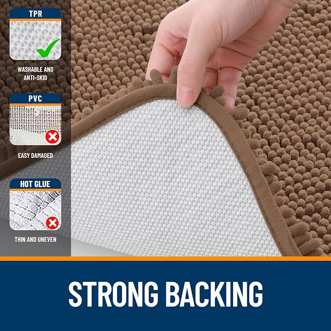 OLANLY Large Bathroom Rugs 59x35, Extra Soft Absorbent Chenille Bath Rugs, Rubber Backing Quick Dry, Machine Washable Bath Mats for Bathroom Floor, Tub and Shower, Home Decor Accessories, Mocha