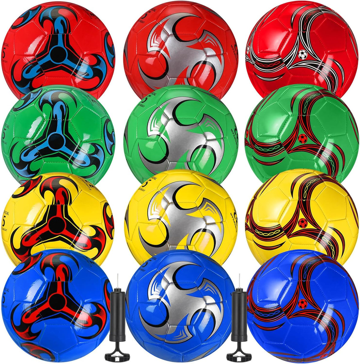 12 Pcs Soccer Balls for Teen Adult Bulk Deflated Soccer Ball with Pump Size 5 Indoor Outdoor Training Practice for School Sports Game Birthday Gifts Party Back to School