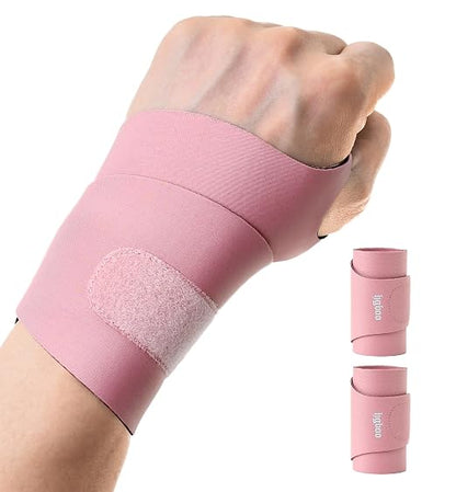2 Pack Thin Compression Wrist Brace for Men & Women, Adjustable Elastic Wrist Support for Carpal Tunnel Arthritis Tendonitis Sports Pain Relief, Soft & Comfortable Day/Night Wrist Wraps (Pink)