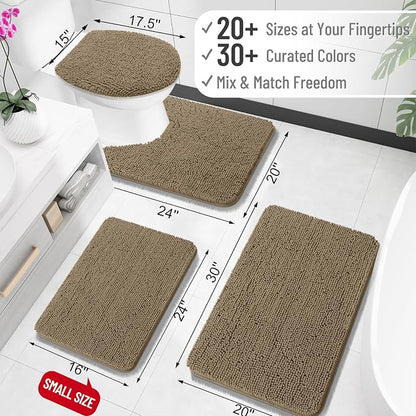 OLANLY Bathroom Rugs 35x24, Extra Soft Absorbent Chenille Bath Rugs, Rubber Backing Quick Dry, Machine Washable Bath Mats for Bathroom Floor, Tub and Shower, Home Decor Accessories, Tan