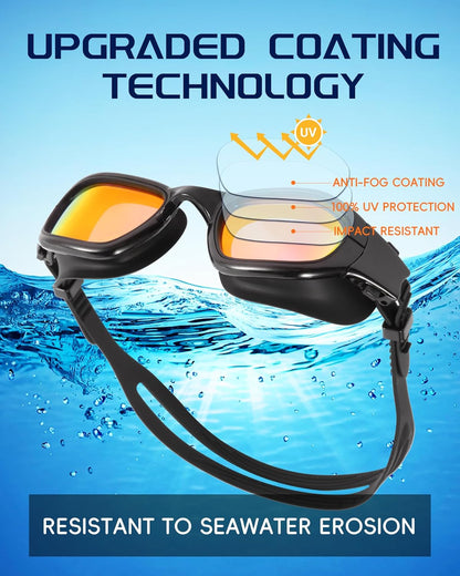 Swim Goggles, Goggles Adult with Swimming Cap, Nose Clip & Ear Plugs, UV Protection Anti-Fog Lens and Case for Adult