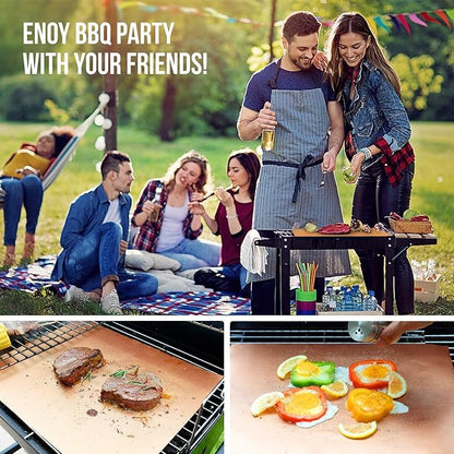 LOOCH Copper Grill Mat Set of 5 - Non-Stick BBQ Outdoor Grill & Baking Mats - Reusable and Easy to Clean - Works on Gas, Charcoal, Electric Grill and More - 15.75 x 13 Inch