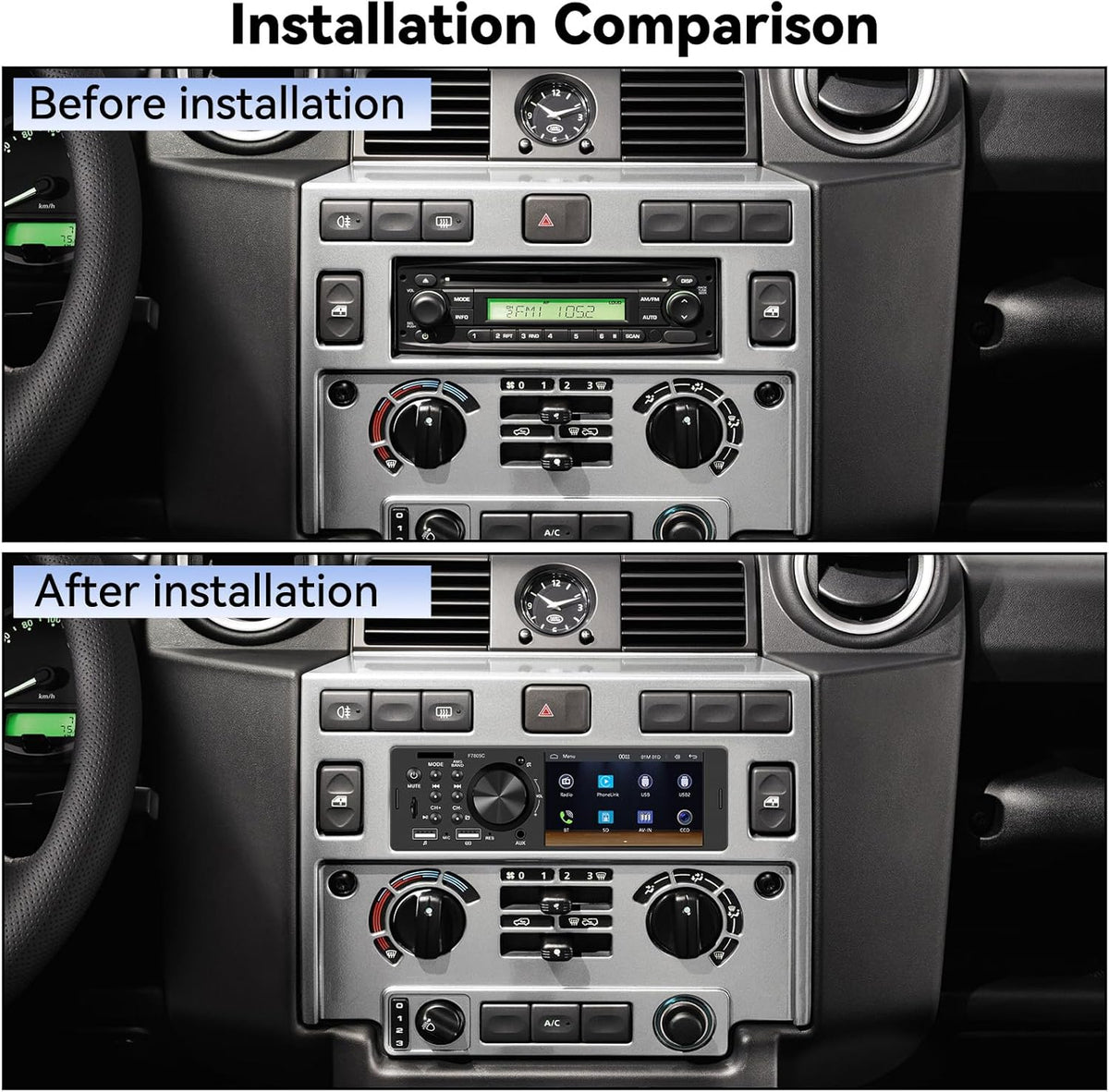 Single Din Touch Screen Car Radio with CarPlay Android Auto 4 Inch Bluetooth Car Stereo Receiver Hands-Free Calling Audio FM 2 USB AUX SD Card Input, Mirror Link MP5 Player SWC + Backup Camera