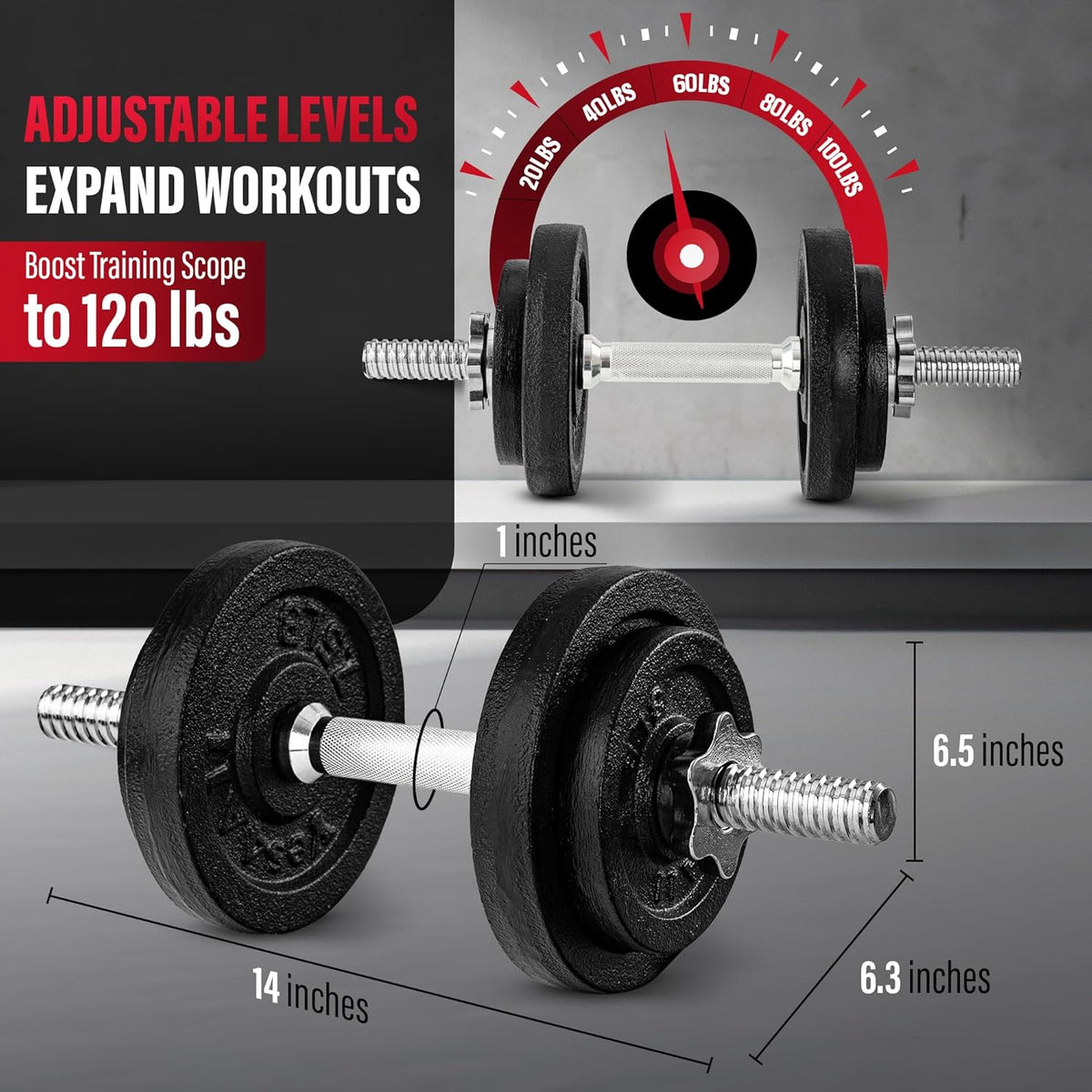 Yes4All Old School Adjustable Dumbbell Set with Weight Plates, Star Lock Collars/Connector, 40lbs to 200lbs Adjustable Weight Plates Set