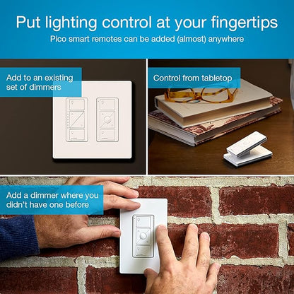 Lutron Caseta 3 Way Smart Dimmer Light Switch Kit, Includes Pico Remote, Bracket, and LED Dimmer Switch, No Neutral Required, P-PKG1WB-WH