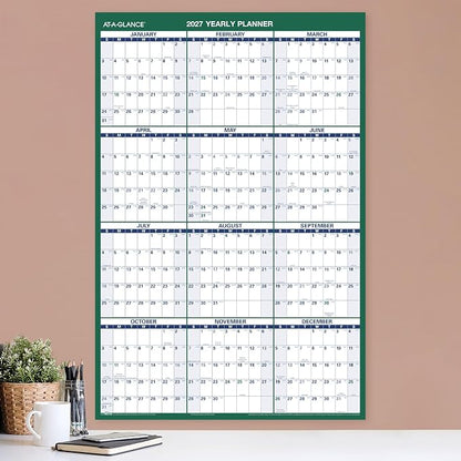 AT-A-GLANCE 2027 Erasable Calendar, Dry Erase Wall Planner, 24" x 36", Vertical, Reversible (PM2102827)