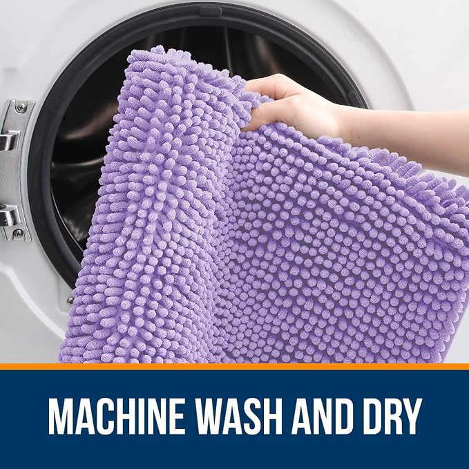 OLANLY Small Bathroom Rugs 24x16, Extra Soft Absorbent Chenille Bath Rugs, Rubber Backing Quick Dry, Machine Washable Bath Mats for Bathroom Floor, Tub and Shower, Home Decor Accessories, Lavender
