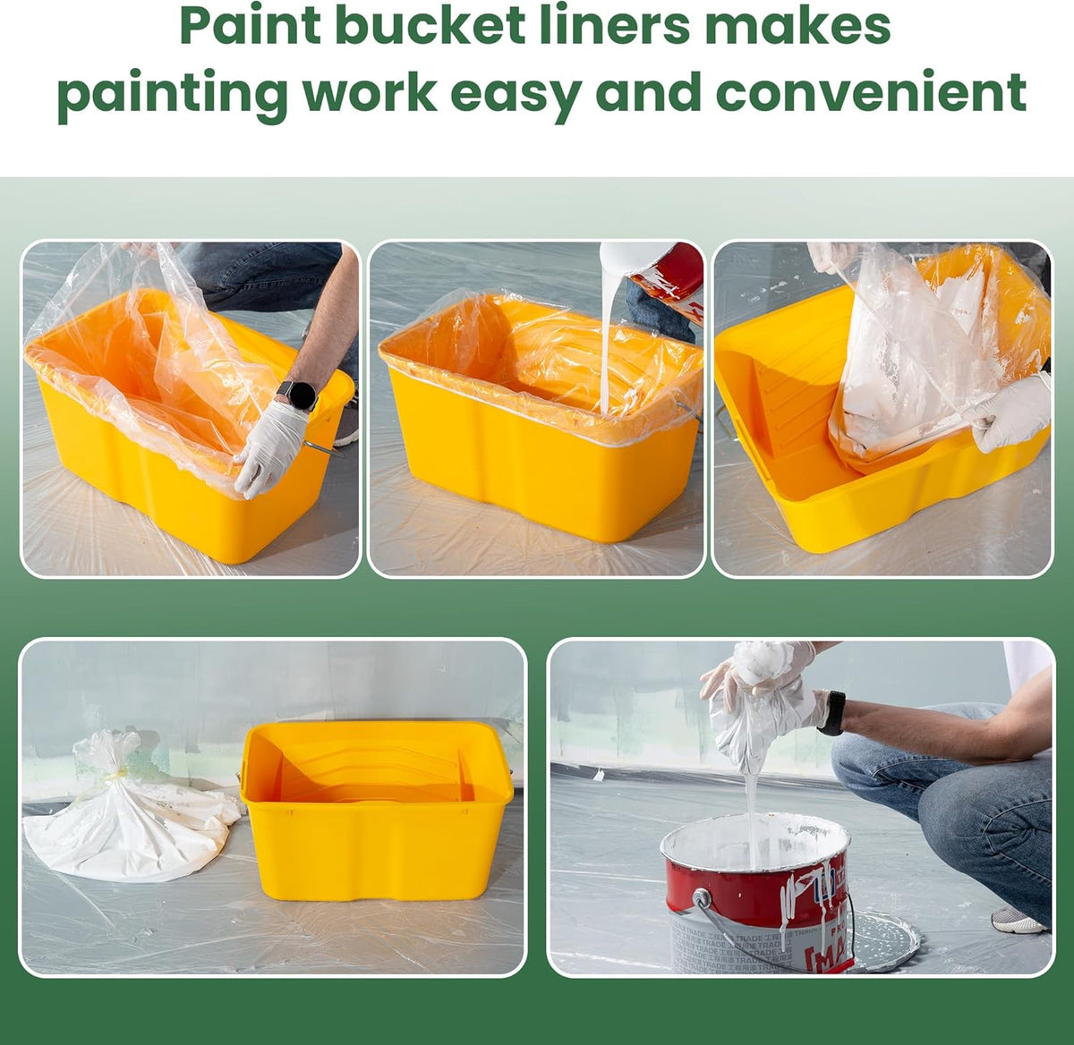 VOOMEY Paint Bucket Liner, 18-Inch Plastic Paint Bucket Liner Bag, 5pcs,Reinforced Bottom, Large Capacity Liner with Elastic Opening