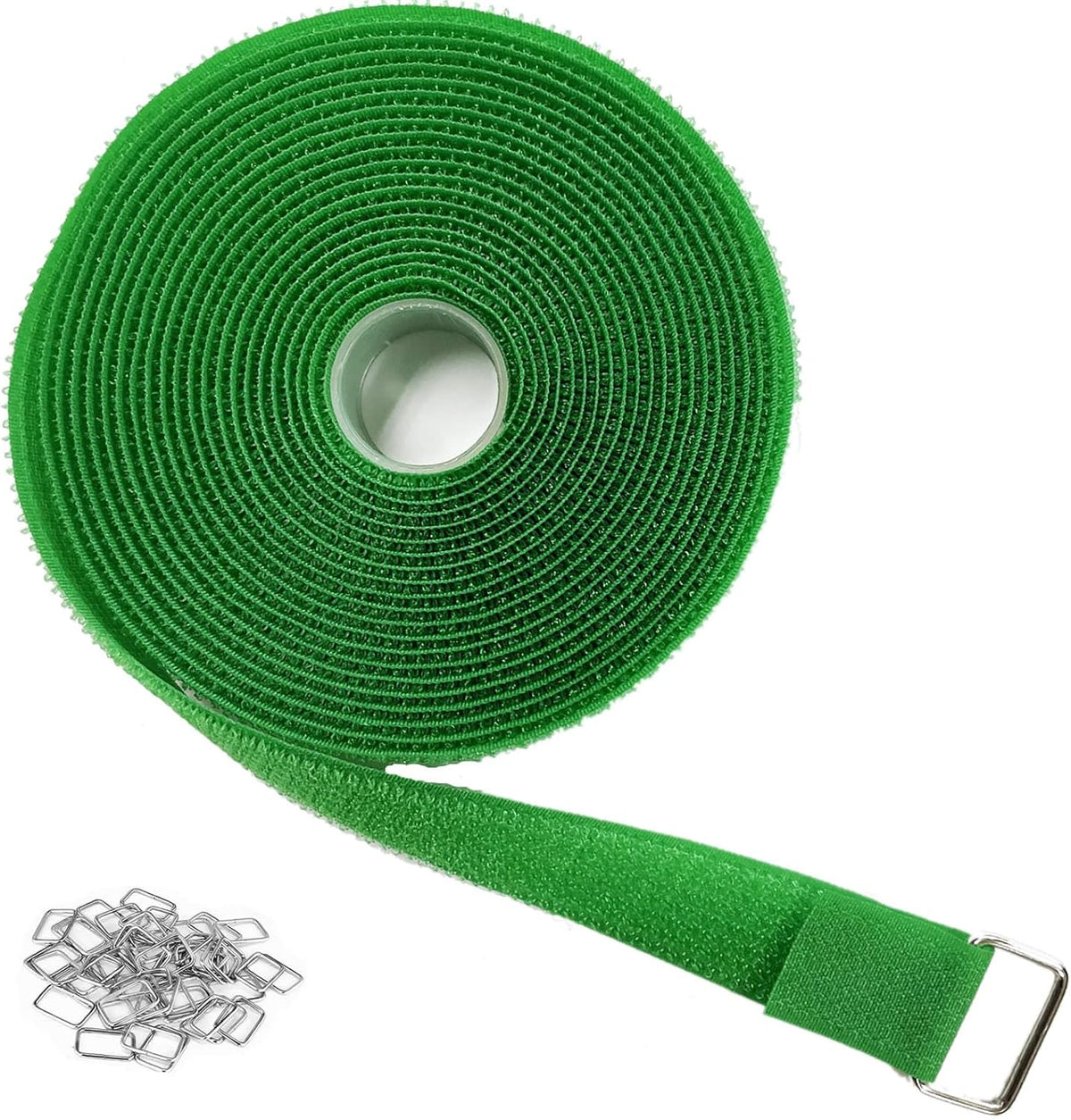 1"x16ft Hook and Loop Straps with 25 Metal Buckles, Adjustable Fastening Cable Straps, Cut-to-Length Cinch Strap, Reusable Nylon Securing Cord Ties for Organizer or Storage, 1 inch Wide,Green