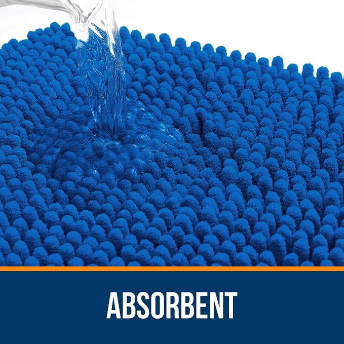 OLANLY Bathroom Rugs 30x18, Extra Soft Absorbent Chenille Bath Rugs, Rubber Backing Quick Dry, Machine Washable Bath Mats for Bathroom Floor, Tub and Shower, Home Decor Accessories, Deep Navy Blue