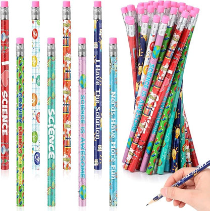 Nezyo 48 Pcs Science Pencils Bulk Science Party Favors Chemistry Pencils with Eraser Motivational Back to School Gifts for Students Fun Scientist Birthday Lab Gifts Cute Reward Teacher Supplies Decor