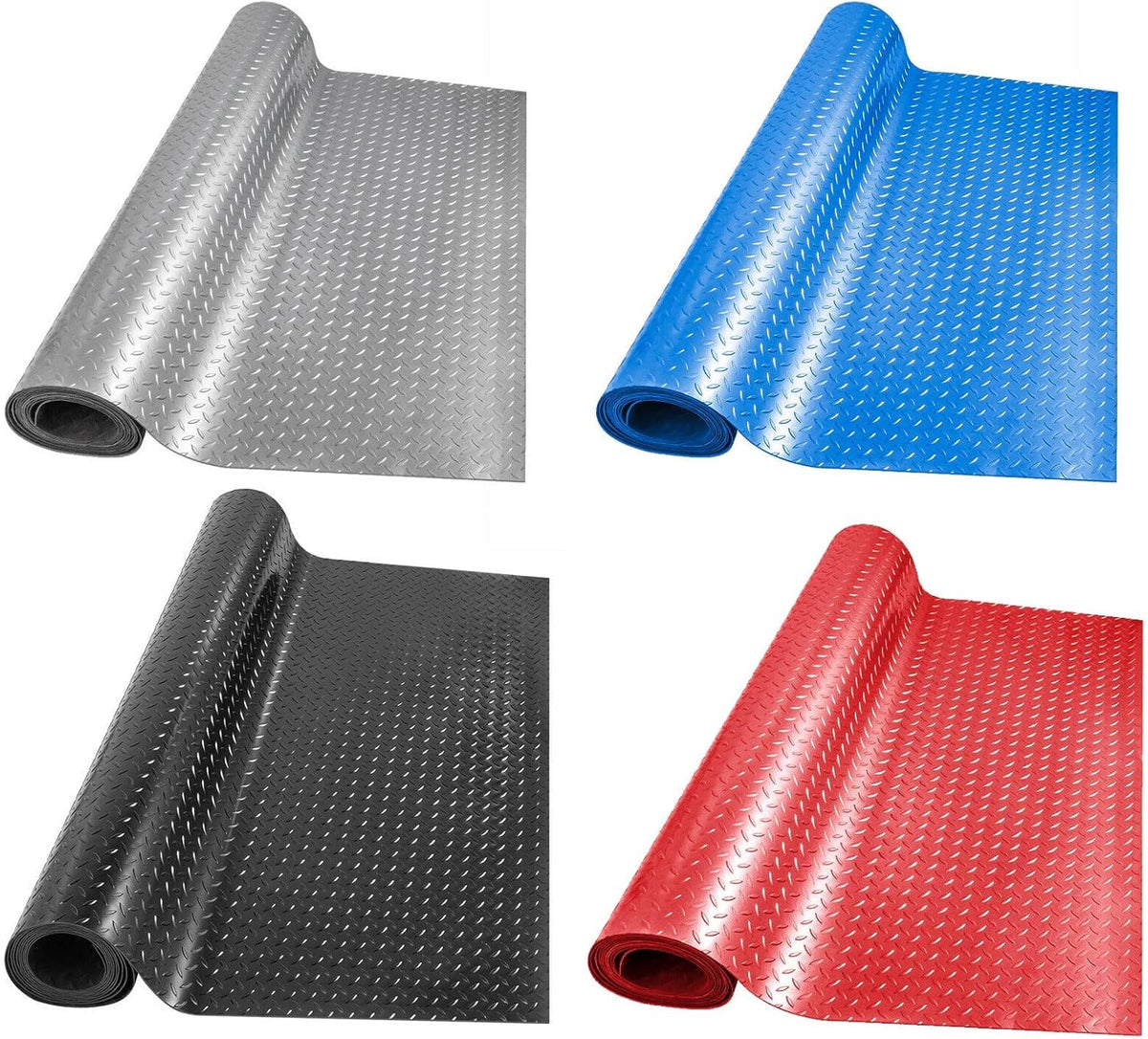 Boshen 5Ft x 12Ft Garage Floor Mat 2.5mm Thickened Rubber Flooring Roll 60sqft Diamond Plate PVC Rubber Trailer Mat Non-Slip Floor Protector Mat for Garage Warehouse Basement Trailer - Grey
