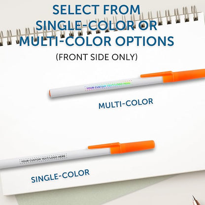 DISCOUNT PROMOS Custom Value Stick Pens Set of 100, Personalized Bulk Pack - Black Ink, Great for Office, School, Business, Tradeshows, Events - Orange