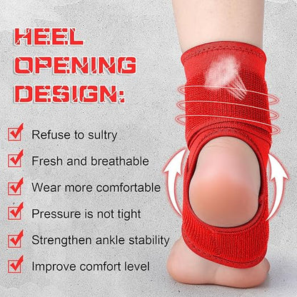 Honoson 2 Pcs Ankle Brace Kid Ankle Support Youth Neoprene Lace up Compression Sleeve Foot Brace Stabilizer with Adjustable Strap for Sport Sprained Plantar Fasciitis Achilles Tendonitis(Red,S)