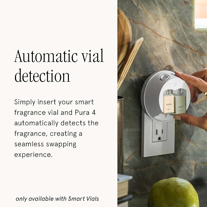 Pura - Smart Home Fragrance Device Starter Set - Pura 4 - Scent Diffuser for Home - Includes Fragrance Aroma Diffuser - Square Box, Linens & Surf and Yuzu Citron Scent Refills