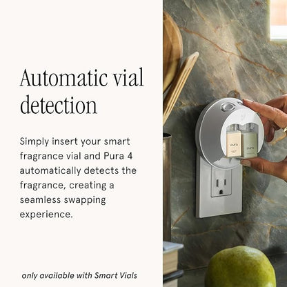 Pura - Smart Home Fragrance Device Starter Set - Pura 4 - Scent Diffuser for Home - Includes Fragrance Aroma Diffuser - Square Box, Linens & Surf and Yuzu Citron Scent Refills