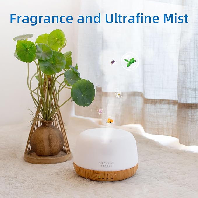 ASAKUKI Essential Oil Diffuser, 300ml Ultrasonic Aromatherapy Oil Humidifier with 7 Colors Lights 2 Mist Mode for Home