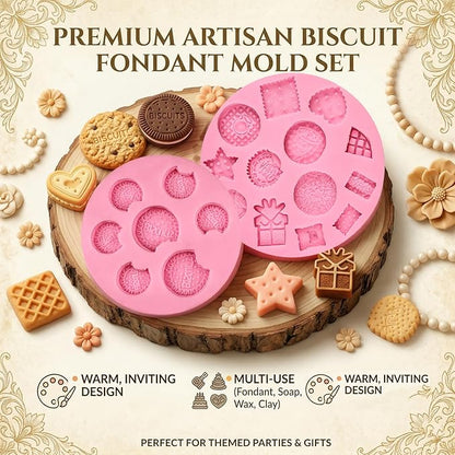 Cookie Fondant Molds, Mini Cake Decorating Silicone Mold Set of 2, Perfect for Cupcake Toppers, Cookie Dough, Sugar Craft Glue, Candy Chocolate, Flower Paste, Clay, Resin, Gypsum
