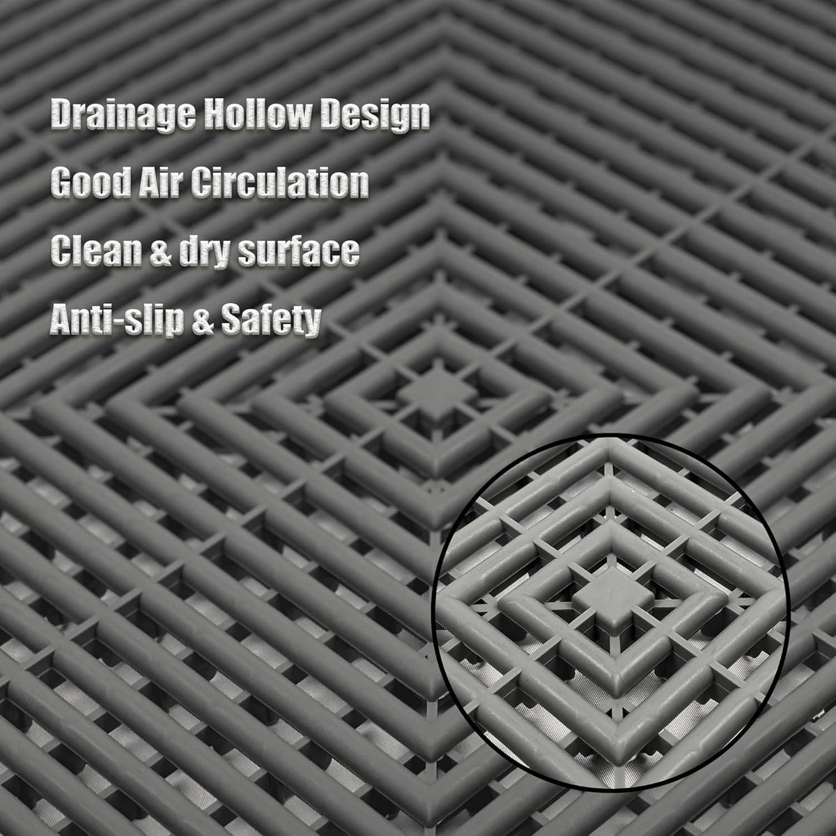 24 Pack 16"x16" Interlocking Garage Floor Tiles - Drainage Mats, Non-Slip, Heavy-Duty, Easy Install for Garage, Car Wash, Basement(Gray)