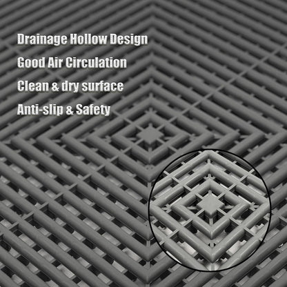 24 Pack 16"x16" Interlocking Garage Floor Tiles - Drainage Mats, Non-Slip, Heavy-Duty, Easy Install for Garage, Car Wash, Basement(Gray)