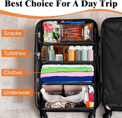 Hanging Travel Organizer, Carry-on Luggage Suitcase Organizer, Portable Shelves Packing Cube for Cruise Essentials, Small, Black