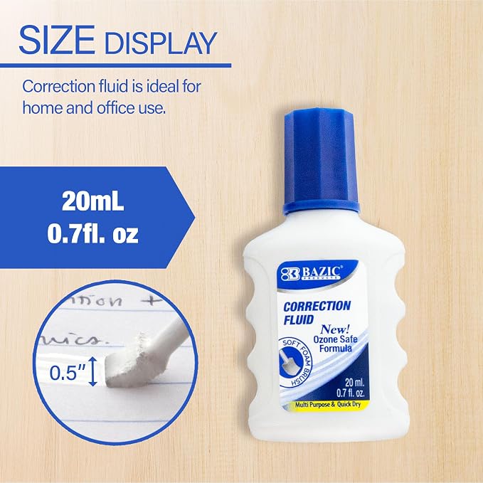 BAZIC 20 mL / 0.7 fl. oz. Correction Fluid w/Foam Brush