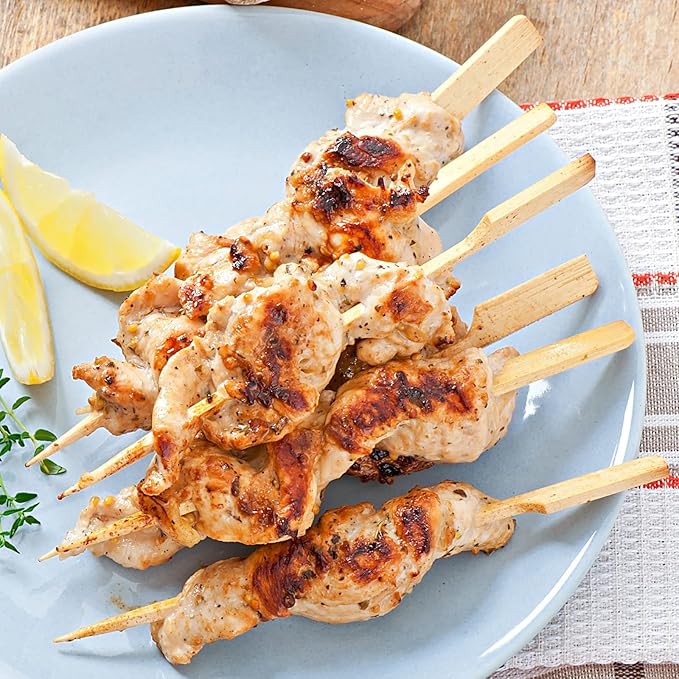 BLUE TOP 300Pcs Bamboo Paddle Picks, 4.7 Inch Sturdy Flat Skewers Food Appetizer Toothpicks for Fruit, Grilling, Drink, BBQ, Barbecue, Yakitori Chicken, Fondue, Roasting,Cocktail, Marshmallow