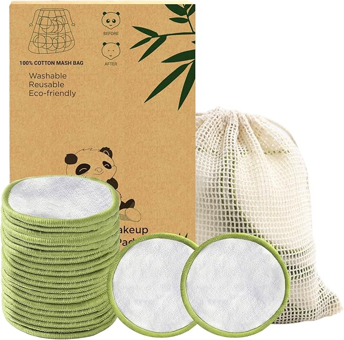 20 Pack Reusable Makeup Remover Face Pads with Laundry Bag Washable Soft and Comfortable Cleaning Face Skin,Washable Bamboo Cotton Rounds (White)