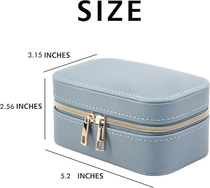 Travel Jewelry Case Bulk Of 2 For Women Weekend,Gold Zip, PU Leather Compact Jewelry Organizer For Earring Bracelets Blue Travel Jewelry Box Set Perfect For Small Bridesmaid Jewelry Box Gift