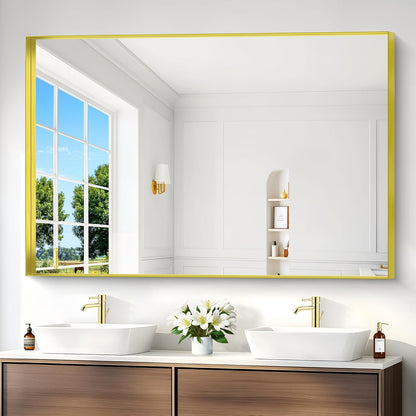 Gold Bathroom Mirror, 60x40 Inch Rectangular Framed Mirror, Large Wall Mounted Bathroom Vanity Mirror Over Sink for Bedroom,Restroom, Living Room, Hangs Vertically or Horizontally
