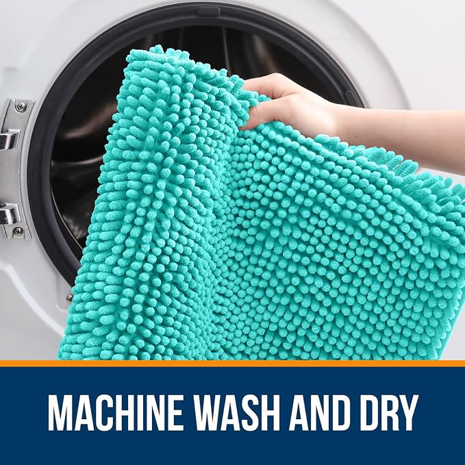 OLANLY Small Bathroom Rugs 24x16, Extra Soft Absorbent Chenille Bath Rugs, Rubber Backing Quick Dry, Machine Washable Bath Mats for Bathroom Floor, Tub and Shower, Home Decor Accessories, Teal