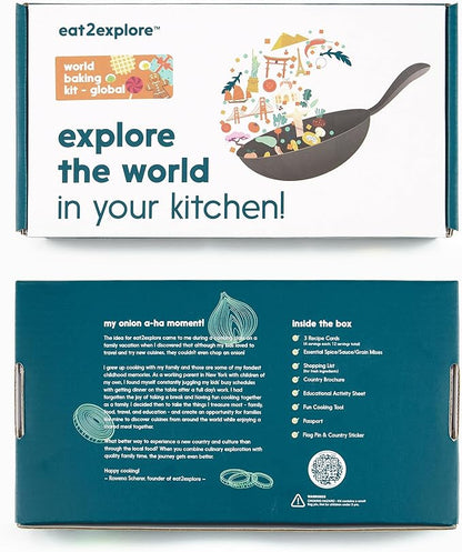 eat2explore Kids Real Dessert Baking Kit for Families | Includes 3 Recipe Cards from Japan, Turkey and Columbia with Key Ingredients, Baking Tools, Perfect for Families and Homeschooling