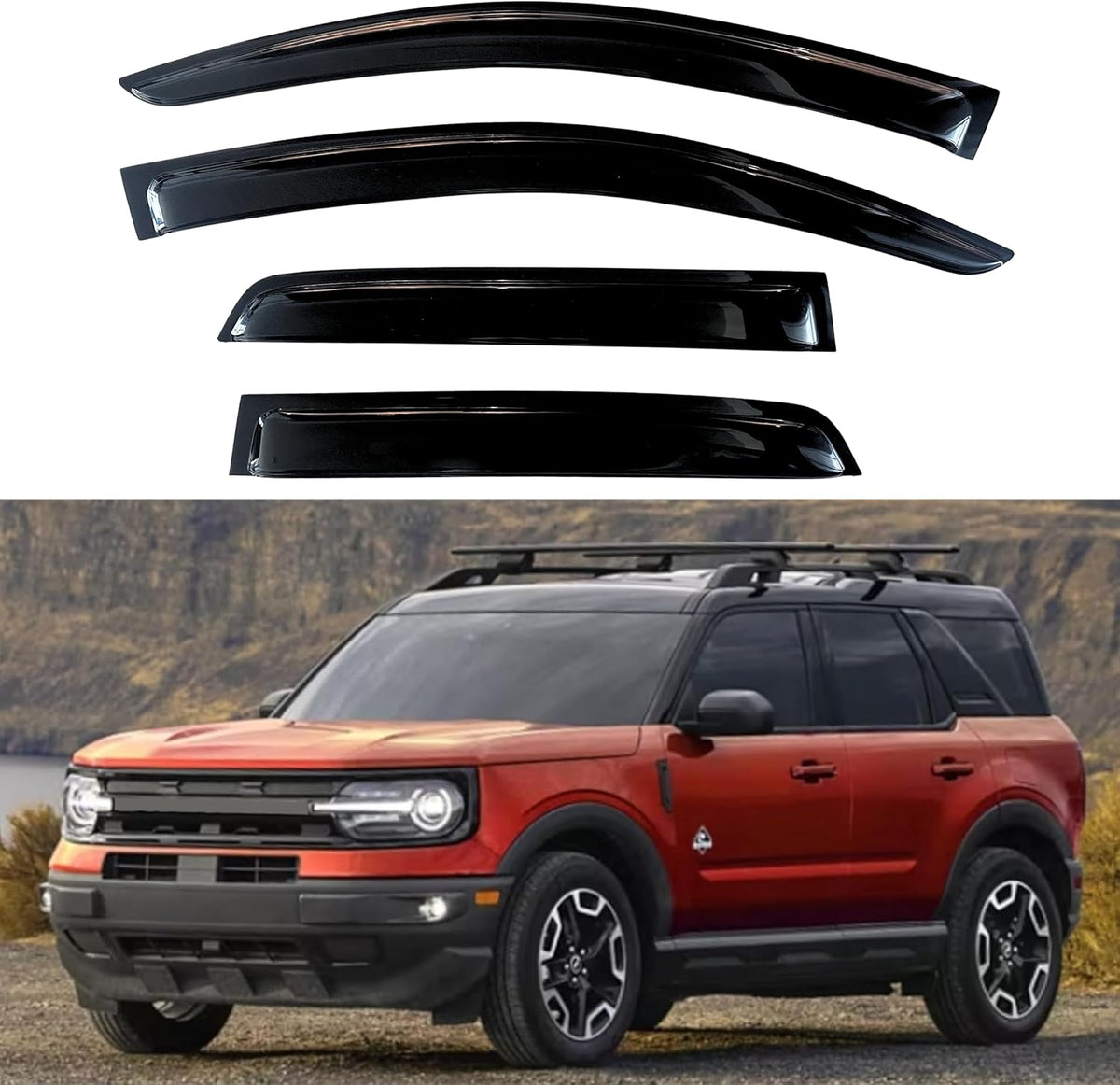 KPY Window Visor Compatible with Ford Bronco Sport 2021-2024, Rain Guard Window Vent Deflectors Tape-On Style, 2021 2022 2023 2024