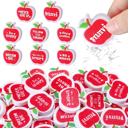 50 Pcs Mini Apple Erasers Bulk Inspirational Back to School Gift