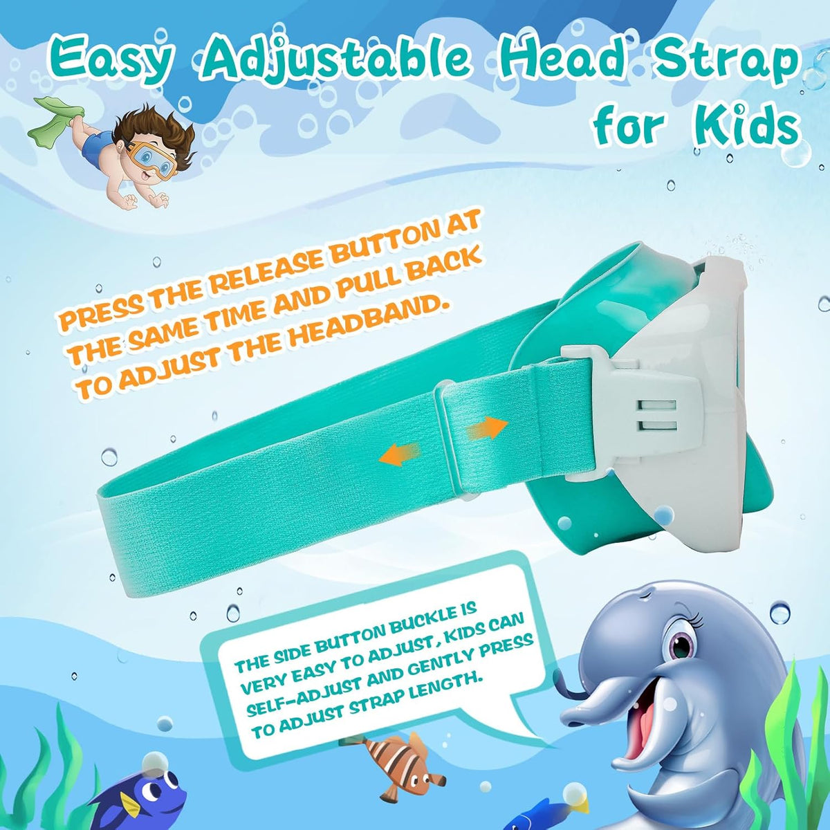 Kids Swim Goggles 180° Snorkel Diving Mask with Nose Cover, Anti-Fog Kids Swimming Goggles with Elastic Fabric Strap for Kids Boys Girls