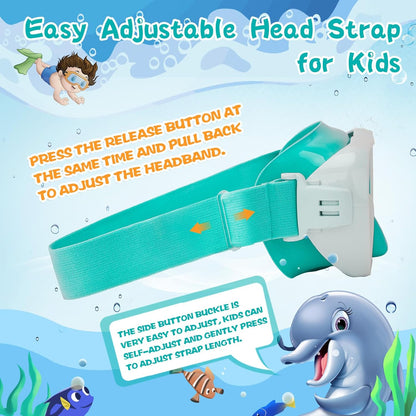 Kids Swim Goggles 180° Snorkel Diving Mask with Nose Cover, Anti-Fog Kids Swimming Goggles with Elastic Fabric Strap for Kids Boys Girls