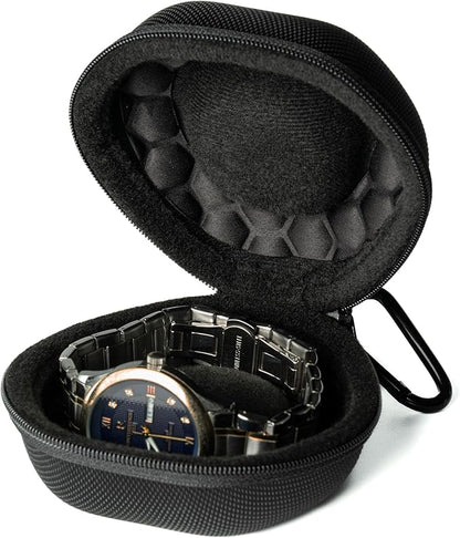 padded single Watch travel Case, men's watch case holder for Wristwatches & Smart Watches up to 54mm, Black Padded Watch case