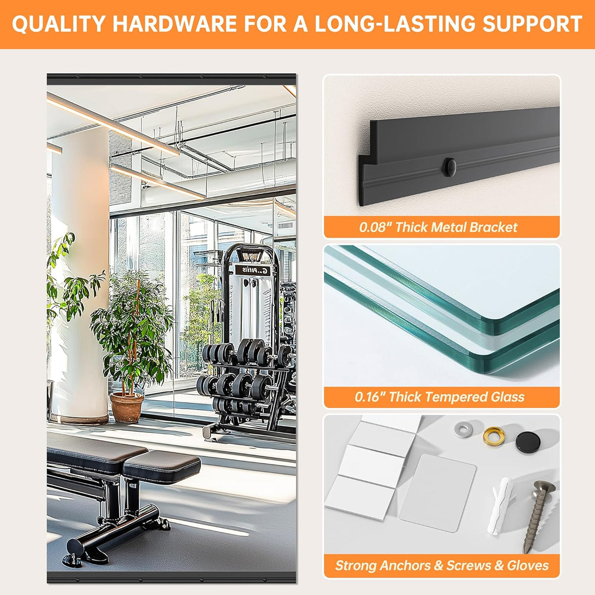 Hasipu 79''x35'' Home Gym Mirror Large Full Length Wall Mounted Full Body Mirror for Yoga Dance Fitness Exercise Studio Bedroom Garage, Frameless Tempered Glass Workout Mirrors Black Rectangular