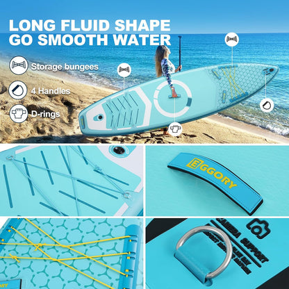 Inflatable Paddle Board,Stand Up Paddle Board Set, Extra Wide SUP Board with Removable Fin, Floating Paddle, Hand Pump, Waterproof Phone Pouch,Traveling Board