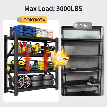 Garage Shelving Unit, 4 Tier Heavy Duty Racks, Easy Assembly, Metal Racks with Adjustable Shelves, 3000 LBS Load Capacity,for Warehouse,Basement (Black, 19.7" D x 41.3" W x 78.7" H)