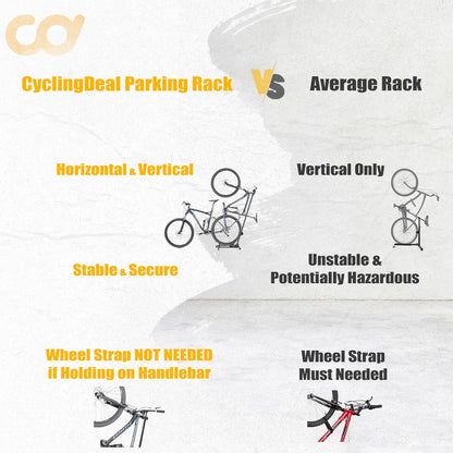 BIKE HAND Vertical Bike Floor Stand - Premium Quality Vertical & Horizontal Adjustable Bicycle Parking Rack - Store MTB Road Bikes Wheels Sizes up to 29"- with Stem Handlebar Stabilizer