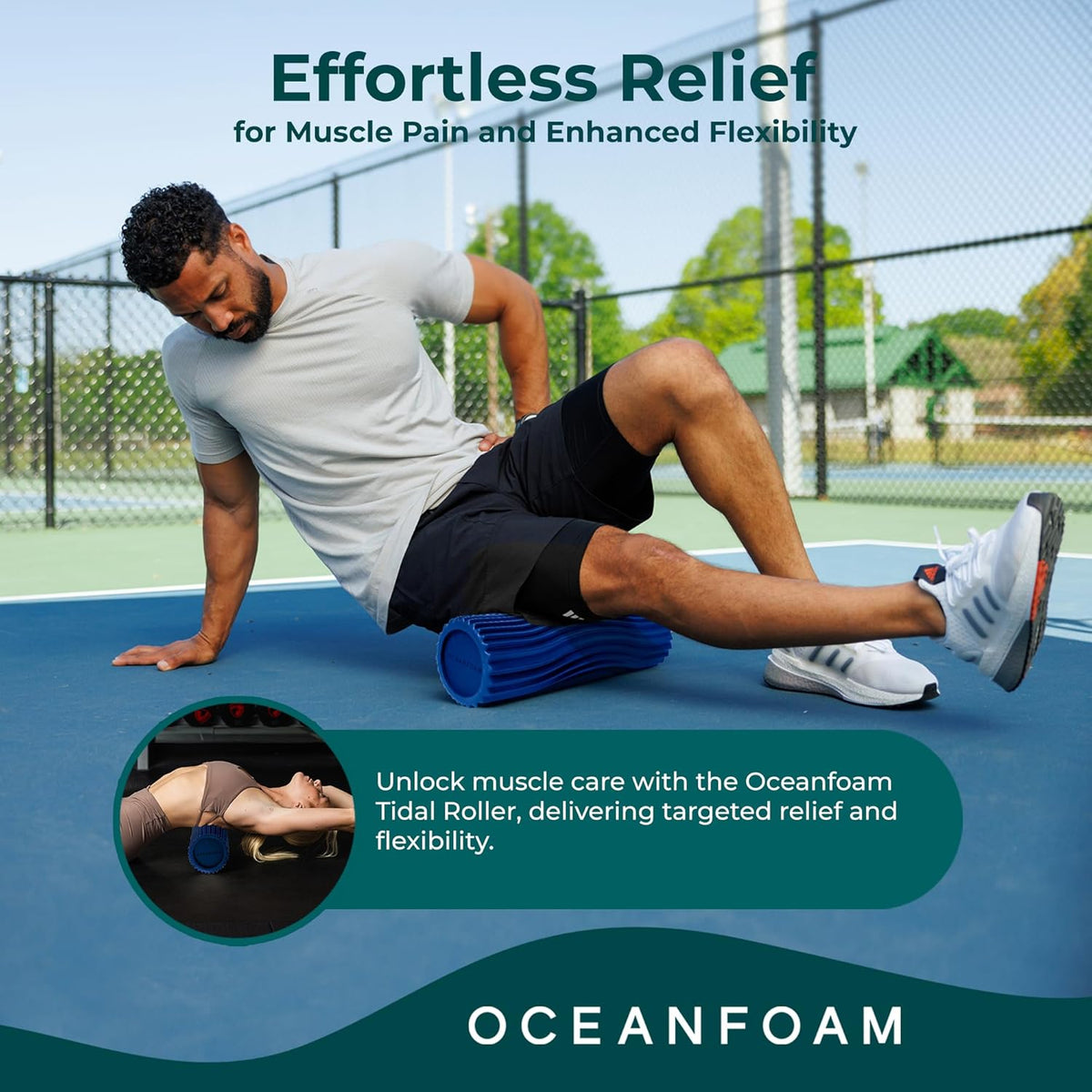 Oceanfoam Tidal Roller - Royal Blue - Muscle Massage Foam Roller for Back Pain & Stretching - Firm and Ergonomic Wide Wave Textured - Yoga, Athletics, & Wellness - Full Size, 20" x 5"