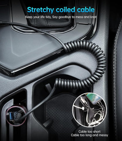Coiled USB C to C Cable for Car 5FT, USB Type C Charger Cable 100W Short USBC Fast Charging Cable for iPhone 16/15/Pro/Plus/Pro Max/Samsung Galaxy S23, Compatible All Type C Devices-Black 2Pack