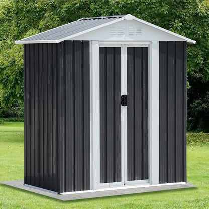 5x3 FT Outdoor Storage Shed, Metal Garden Shed with Lockable Sliding Doors, Small Outside Tool Shed with Sloped Roof & 4 Air Vents, Waterproof Storage Building for Backyard, Patio, Lawn, Gray