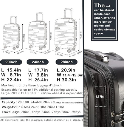 Coolife Luggage Suitcase Carry-on Hardside Travel Luggage TSA Lock Spinner Telescopic Handle