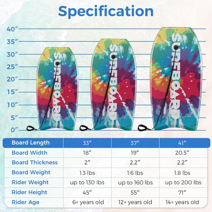Goplus 41''/37''/33'' Lightweight Body Board for Beach, Surf Board with EPS Core, XPE Deck, HDPE Slick Bottom, Wrist Leash, Bodyboard for Kids Adults Surfing