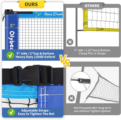 Badminton & Volleyball Combo Set 32 ft with Net, Anti-Sagging Design, 4 Badminton Rackets, 3 Birdies and PU Volleyball for Backyard Lawn Beach