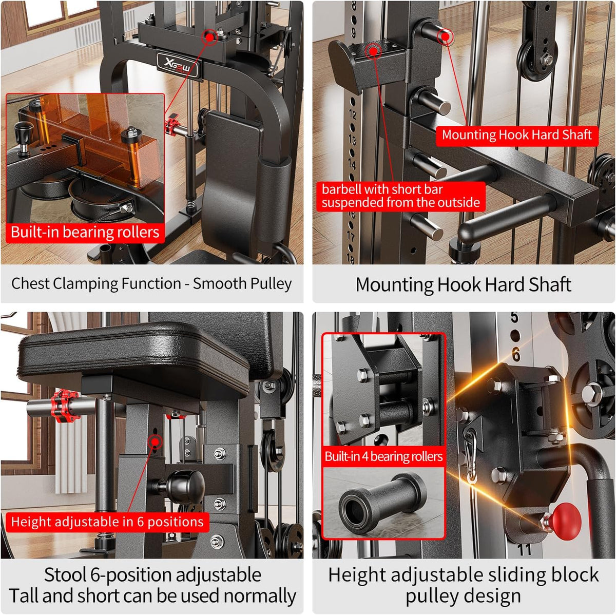 Smith Machine Power Rack Multifunctional Power Cage Deep Squat Rack Cable Crossover System Selectable More Training Attachment for Garage & Home Gym