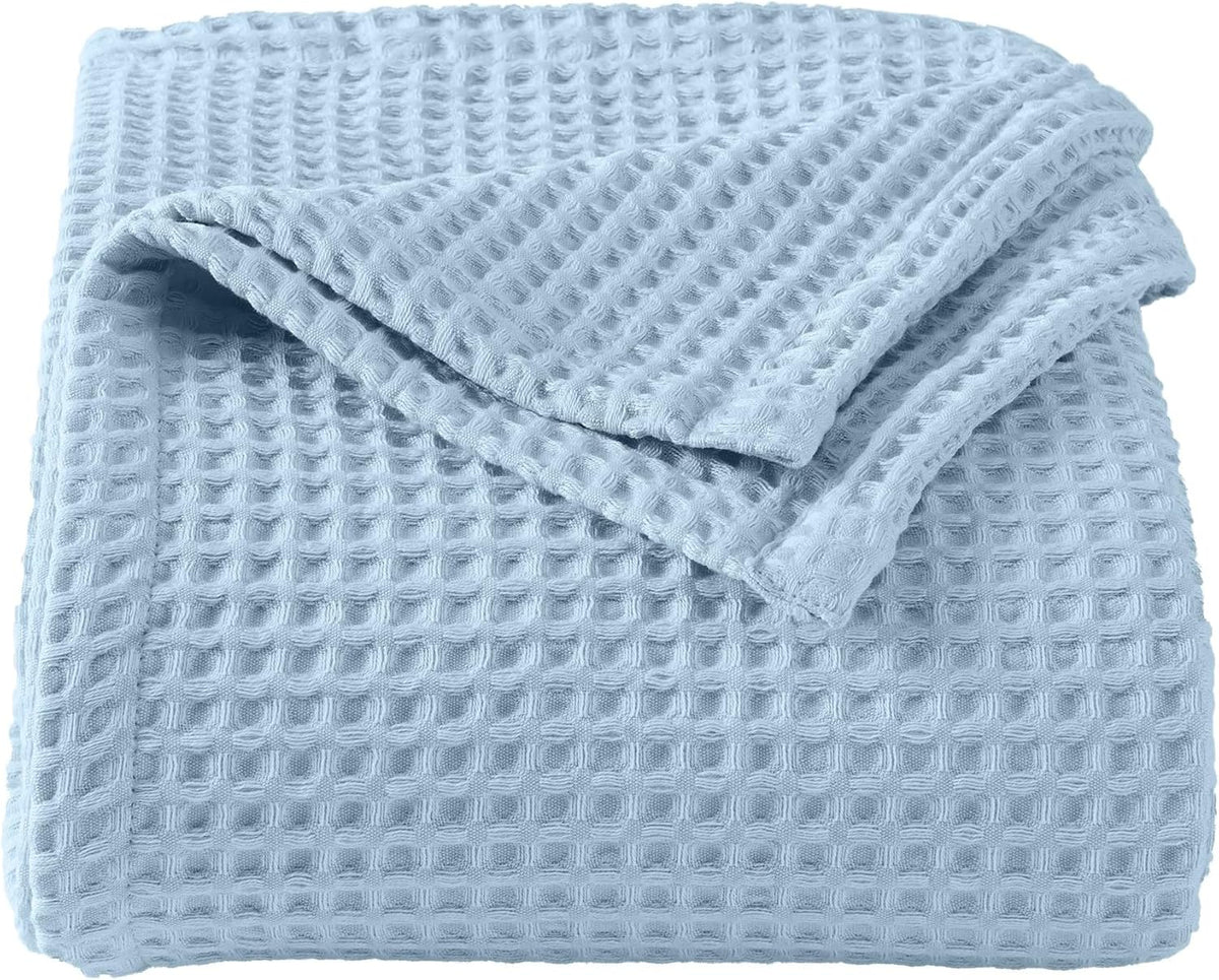 100% Cotton Waffle Weave Queen Bed Blanket | Soft, Breathable, and Lightweight Blanket for All-Seasons | Perfect for Layering | Brielle Collection (Full/Queen, Sky Blue)